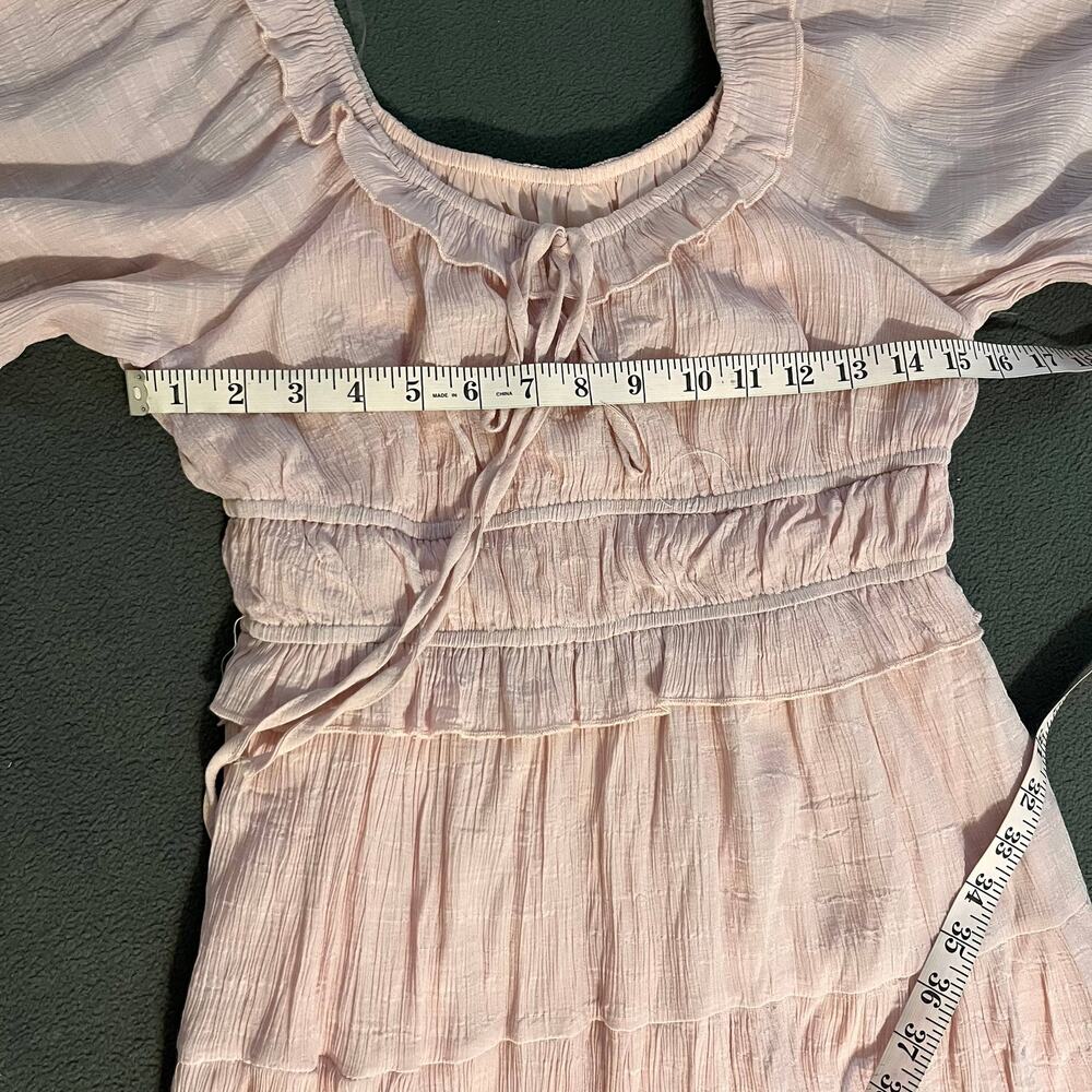 Listicle Maxi Dress Medium Pink Boho Cottagecore Prairie Ruffle Puff Sleeve - Picture 8 of 10